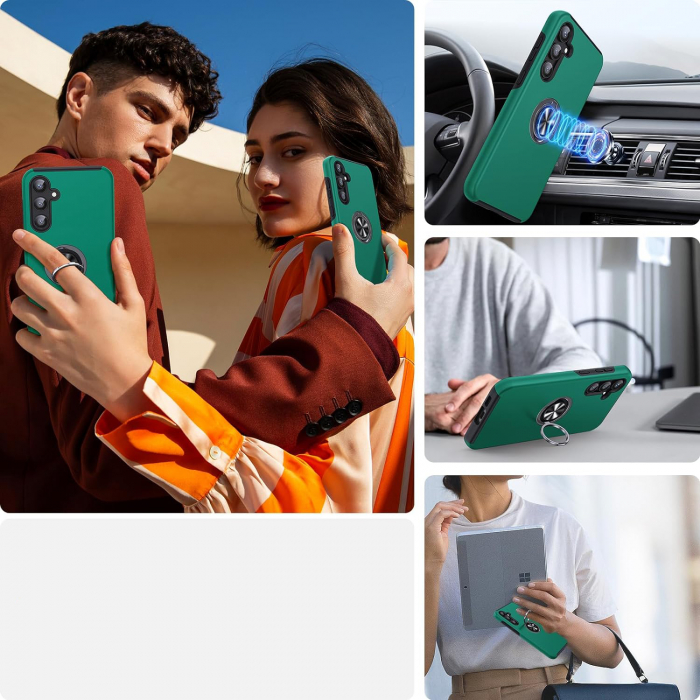Husă pentru Samsung Galaxy S23 FE, inel multifuncțional 360°, Protecție Militară Antișoc, Verde [3]