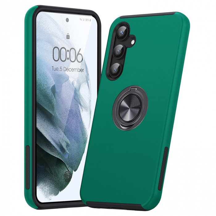 Husă pentru Samsung Galaxy S23 FE, inel multifuncțional 360°, Protecție Militară Antișoc, Verde [1]