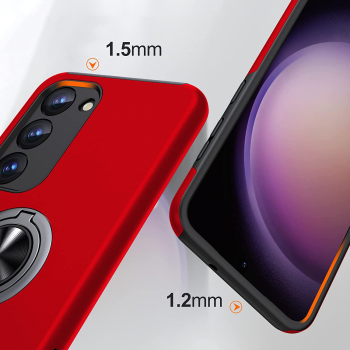 Husă pentru Samsung Galaxy S23, inel multifuncțional 360°, Protecție Militară Antișoc, Roșu [3]