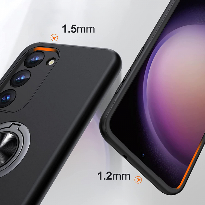 Husă pentru Samsung Galaxy S23 PLUS, inel multifuncțional 360°, Protecție Militară Antișoc, Negru [2]