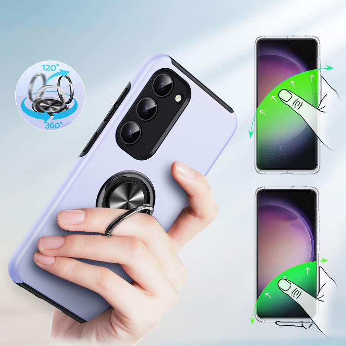 Husă pentru Samsung Galaxy S23 PLUS, inel multifuncțional 360°, Protecție Militară Antișoc, Purple [6]