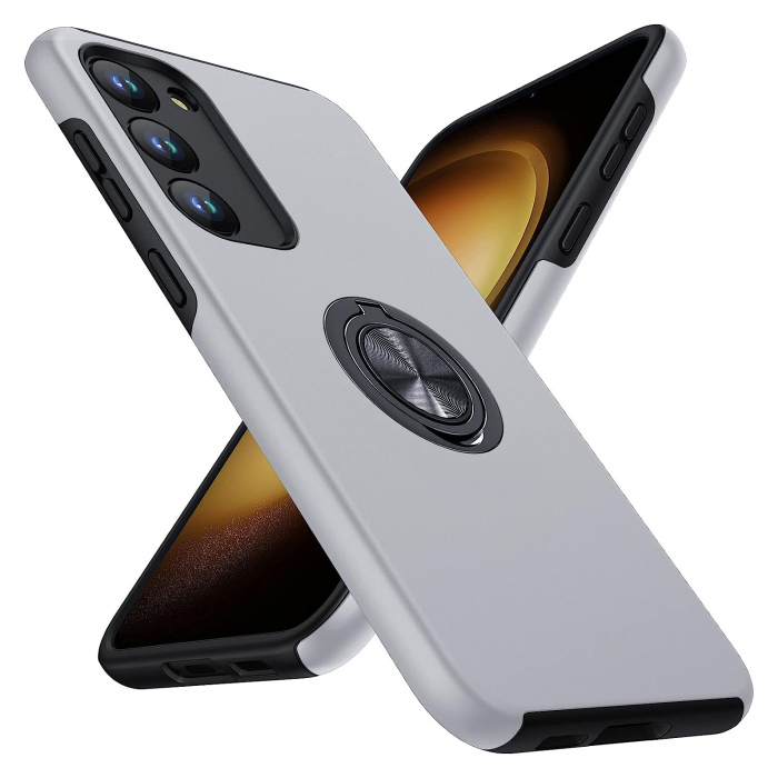 Husă pentru Samsung Galaxy S23 PLUS, inel multifuncțional 360°, Protecție Militară Antișoc, Silver [1]