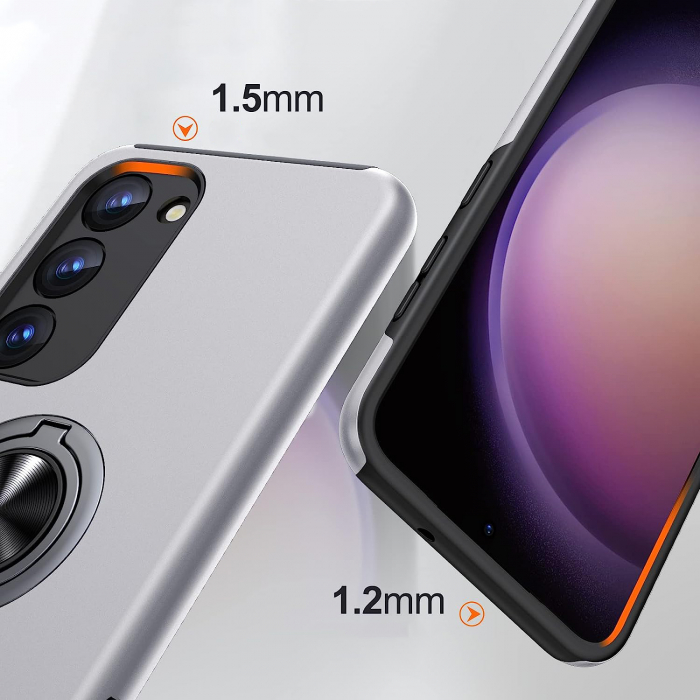 Husă pentru Samsung Galaxy S23 PLUS, inel multifuncțional 360°, Protecție Militară Antișoc, Silver [2]