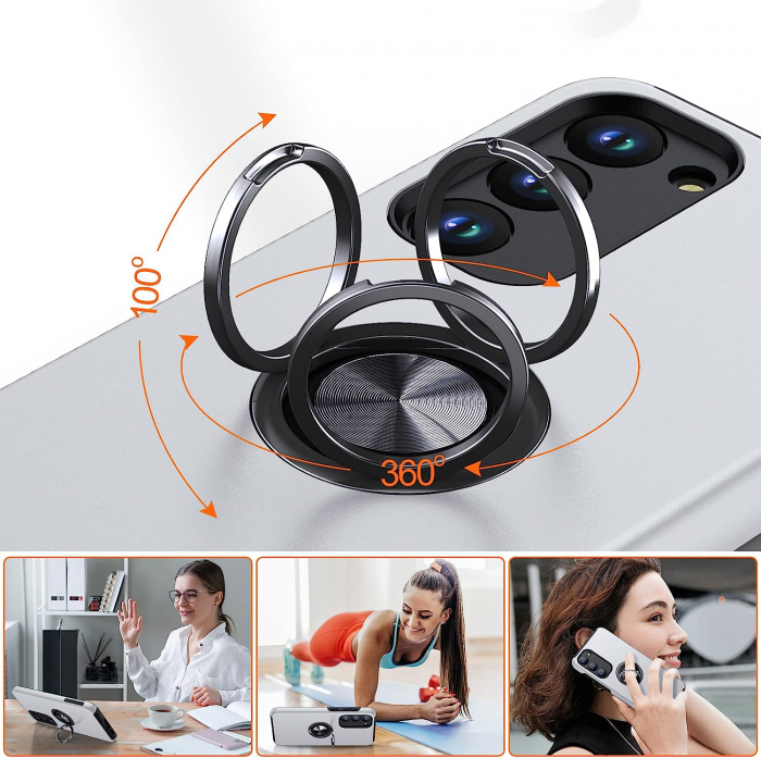 Husă pentru Samsung Galaxy S23 PLUS, inel multifuncțional 360°, Protecție Militară Antișoc, Silver [5]