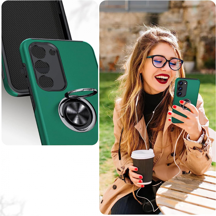 Husă pentru Samsung Galaxy S23 PLUS, inel multifuncțional 360°, Protecție Militară Antișoc, Verde [7]