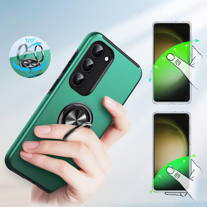 Husă pentru Samsung Galaxy S23 PLUS, inel multifuncțional 360°, Protecție Militară Antișoc, Verde [6]