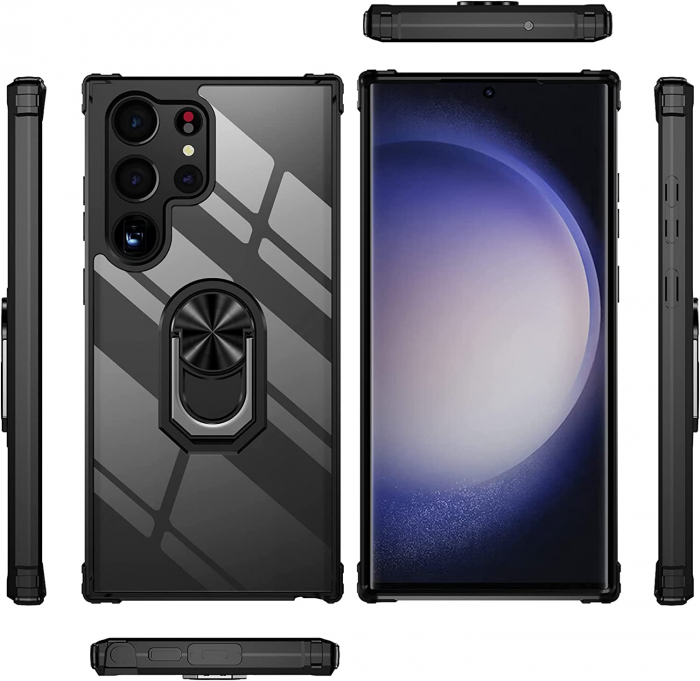 Husă pentru Samsung Galaxy S23 ULTRA, Hybrid Antișoc, inel multifuncțional 360°, Negru [10]