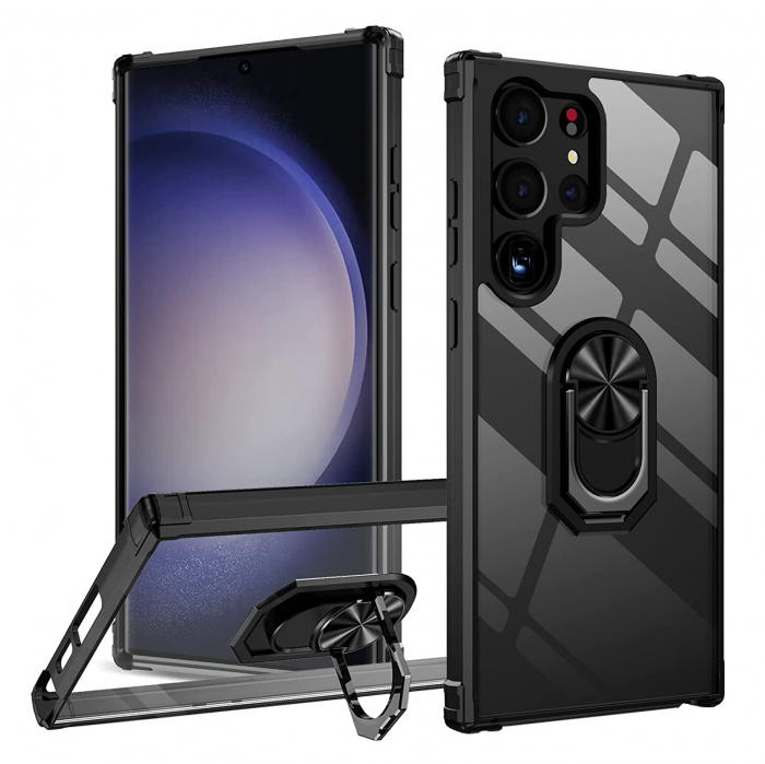 Husă pentru Samsung Galaxy S23 ULTRA, Hybrid Antișoc, inel multifuncțional 360°, Negru [1]
