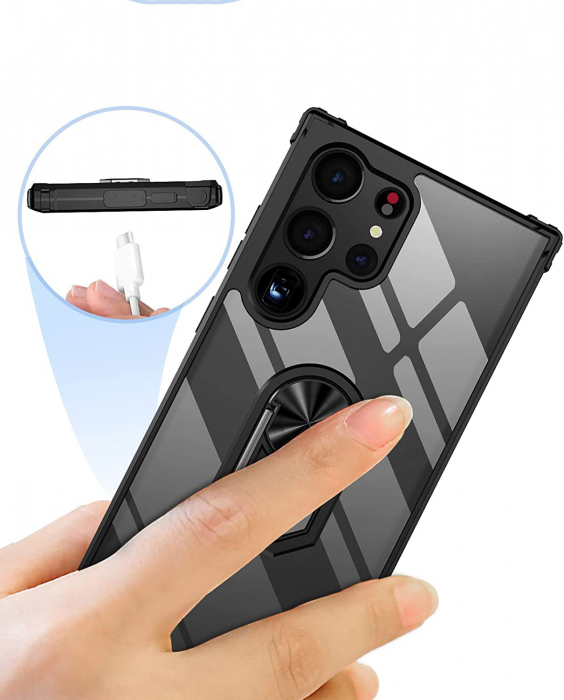 Husă pentru Samsung Galaxy S23 ULTRA, Hybrid Antișoc, inel multifuncțional 360°, Negru [8]