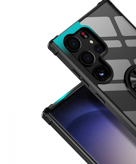 Husă pentru Samsung Galaxy S23 ULTRA, Hybrid Antișoc, inel multifuncțional 360°, Negru [5]