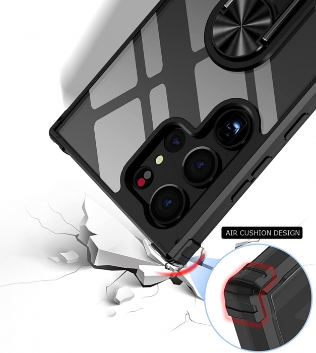 Husă pentru Samsung Galaxy S23 ULTRA, Hybrid Antișoc, inel multifuncțional 360°, Negru [2]