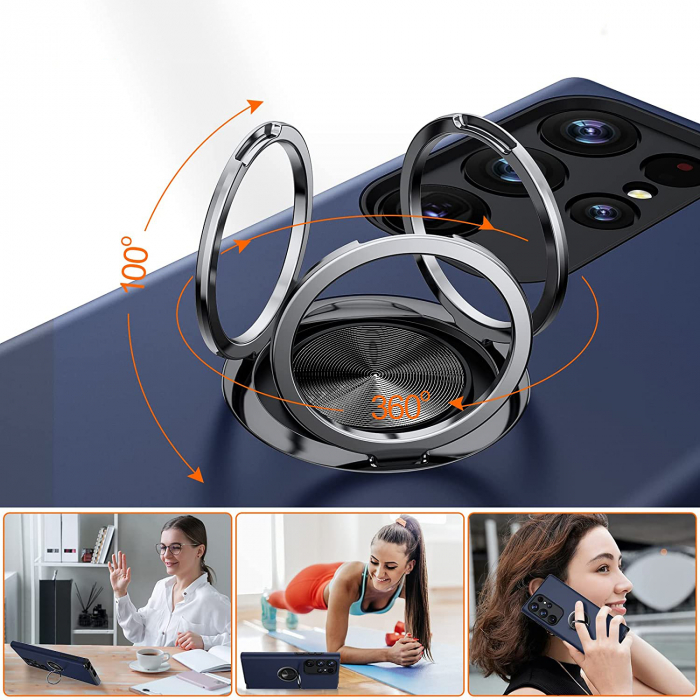 Husă pentru Samsung Galaxy S23 ULTRA, inel multifuncțional 360°, Protecție Militară Antișoc, Blue [5]