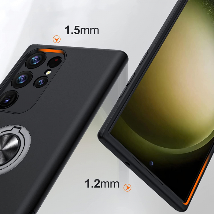 Husă pentru Samsung Galaxy S23 ULTRA, inel multifuncțional 360°, Protecție Militară Antișoc, Negru [2]