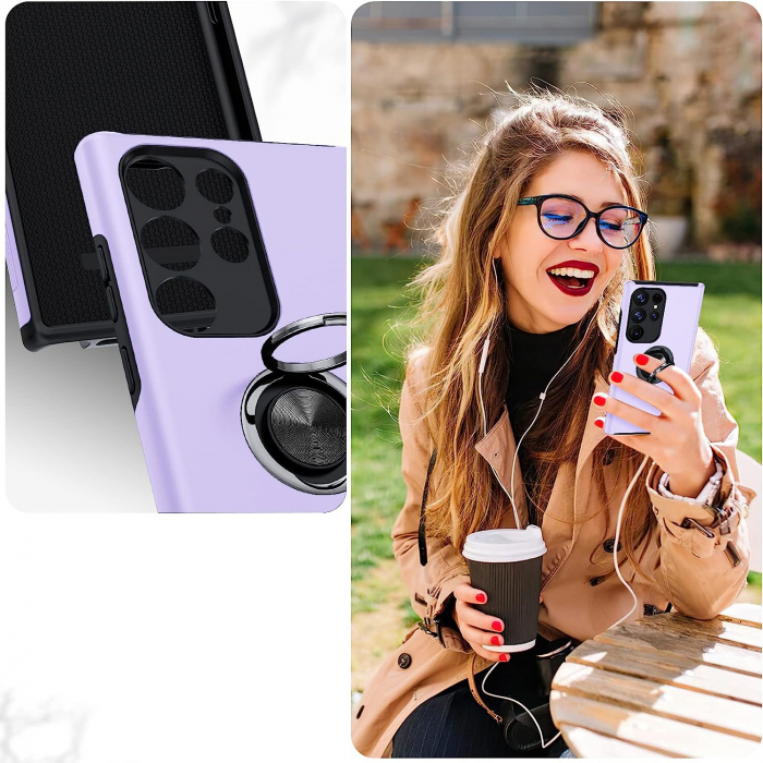 Husă pentru Samsung Galaxy S23 ULTRA, inel multifuncțional 360°, Protecție Militară Antișoc, Purple [8]