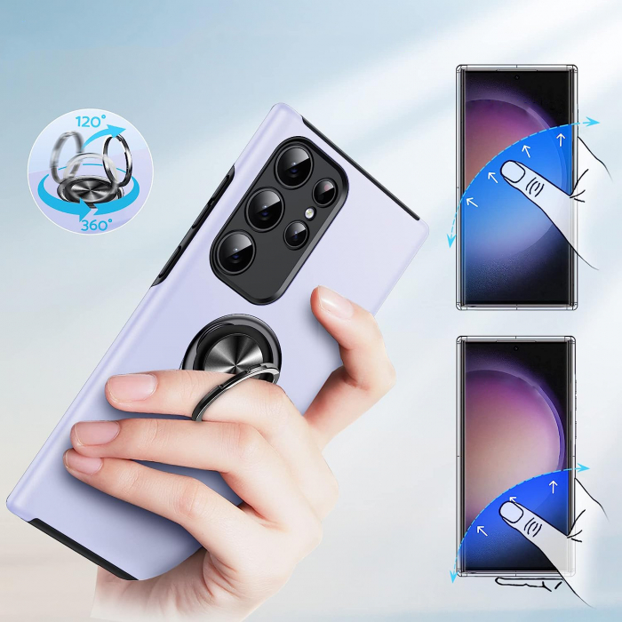 Husă pentru Samsung Galaxy S23 ULTRA, inel multifuncțional 360°, Protecție Militară Antișoc, Purple [6]