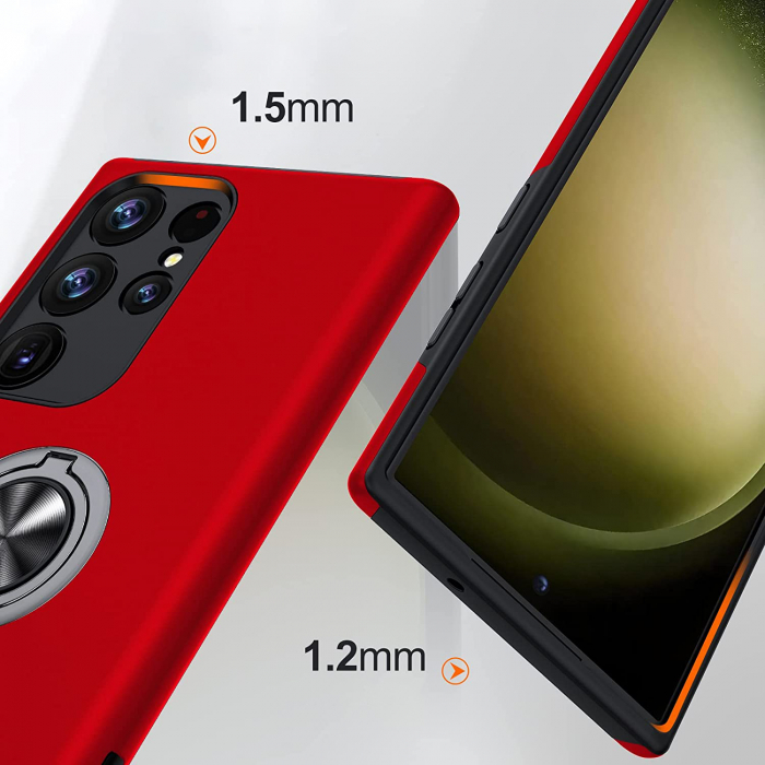 Husă pentru Samsung Galaxy S23 ULTRA, inel multifuncțional 360°, Protecție Militară Antișoc, Roșu [2]