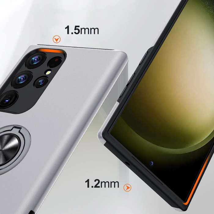 Husă pentru Samsung Galaxy S23 ULTRA, inel multifuncțional 360°, Protecție Militară Antișoc, Silver [3]
