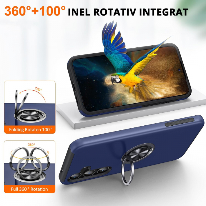 Husă pentru Samsung Galaxy S24 FE, inel multifuncțional 360°, Protecție Militară Antișoc, Blue [5]