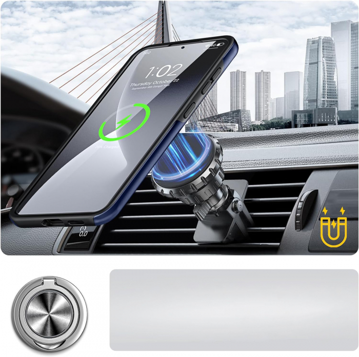 Husă pentru Samsung Galaxy S24 FE, inel multifuncțional 360°, Protecție Militară Antișoc, Blue [6]