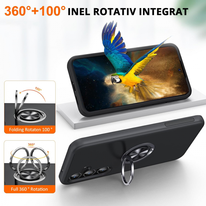 Husă pentru Samsung Galaxy S24 FE, inel multifuncțional 360°, Protecție Militară Antișoc, Negru [5]