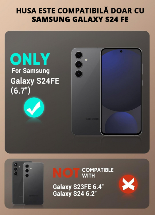 Husă pentru Samsung Galaxy S24 FE, inel multifuncțional 360°, Protecție Militară Antișoc, Negru [2]