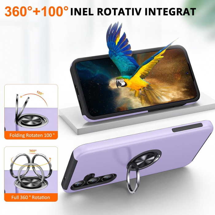 Husă pentru Samsung Galaxy S24 FE, inel multifuncțional 360°, Protecție Militară Antișoc, Purple [5]