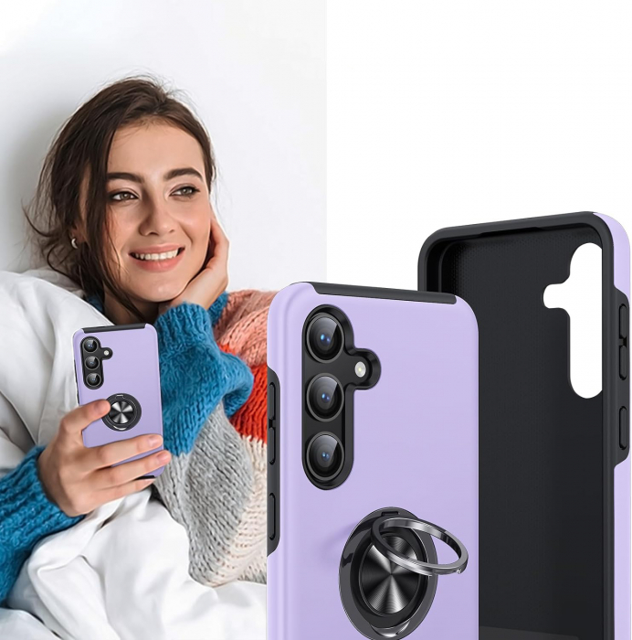 Husă pentru Samsung Galaxy S24 FE, inel multifuncțional 360°, Protecție Militară Antișoc, Purple [7]