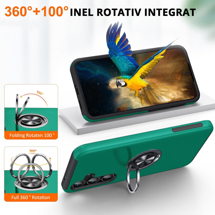 Husă pentru Samsung Galaxy S24 FE, inel multifuncțional 360°, Protecție Militară Antișoc, Verde [5]