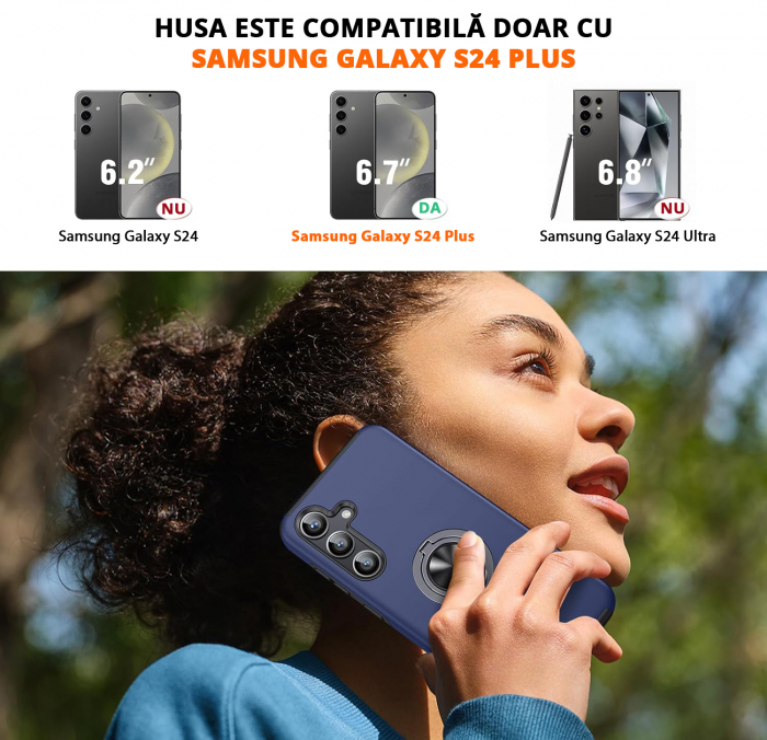 Husă pentru Samsung Galaxy S24 PLUS, inel multifuncțional 360°, Protecție Militară Antișoc, Blue [2]