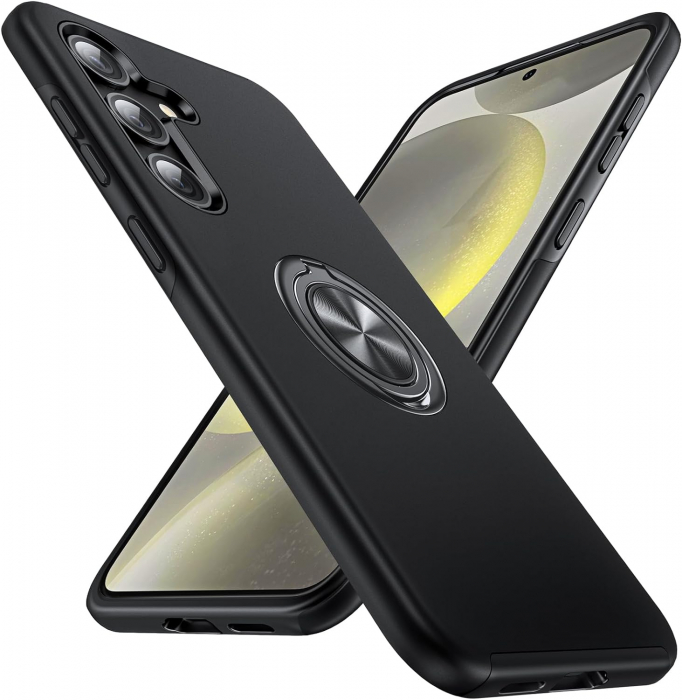 Husă pentru Samsung Galaxy S24 PLUS, inel multifuncțional 360°, Protecție Militară Antișoc, Negru [1]