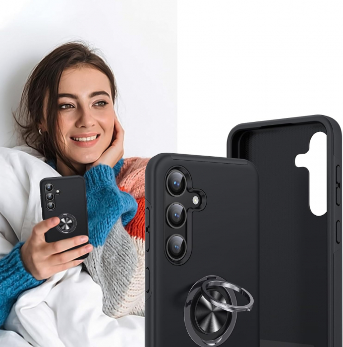 Husă pentru Samsung Galaxy S24 PLUS, inel multifuncțional 360°, Protecție Militară Antișoc, Negru [7]