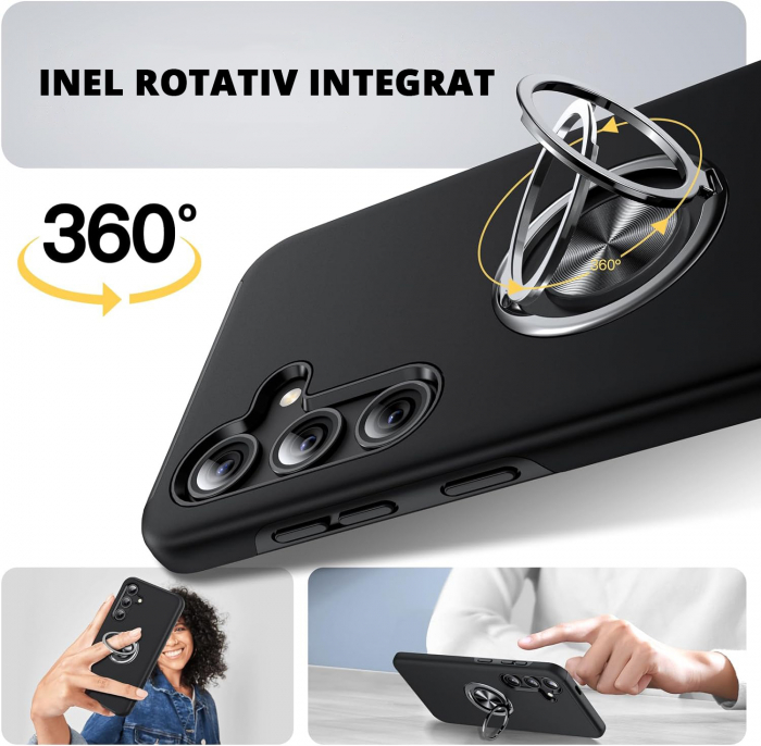 Husă pentru Samsung Galaxy S24 PLUS, inel multifuncțional 360°, Protecție Militară Antișoc, Negru [6]