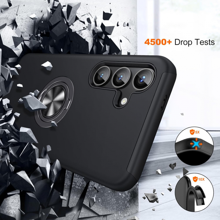 Husă pentru Samsung Galaxy S24 PLUS, inel multifuncțional 360°, Protecție Militară Antișoc, Negru [4]