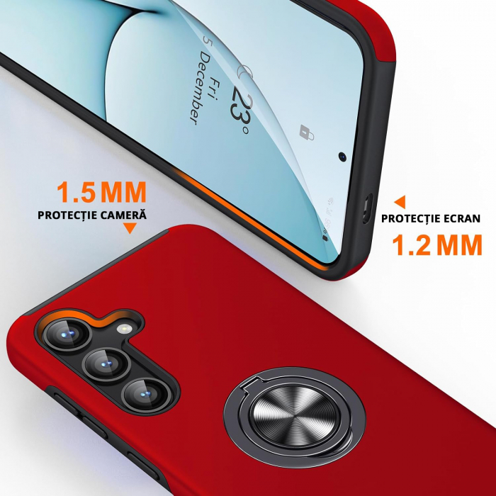 Husă pentru Samsung Galaxy S24 PLUS, inel multifuncțional 360°, Protecție Militară Antișoc, Roșu [3]