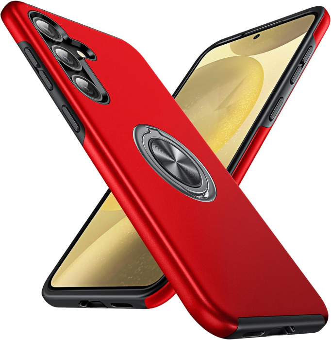 Husă pentru Samsung Galaxy S24 PLUS, inel multifuncțional 360°, Protecție Militară Antișoc, Roșu [1]