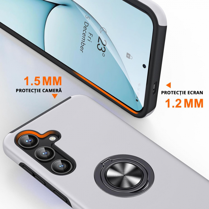 Husă pentru Samsung Galaxy S24 PLUS, inel multifuncțional 360°, Protecție Militară Antișoc, Silver [3]