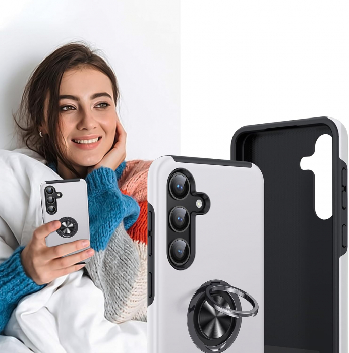 Husă pentru Samsung Galaxy S24 PLUS, inel multifuncțional 360°, Protecție Militară Antișoc, Silver [7]