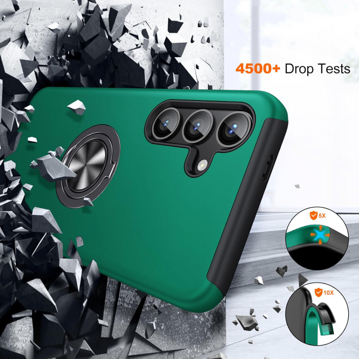 Husă pentru Samsung Galaxy S24 PLUS, inel multifuncțional 360°, Protecție Militară Antișoc, Verde [4]