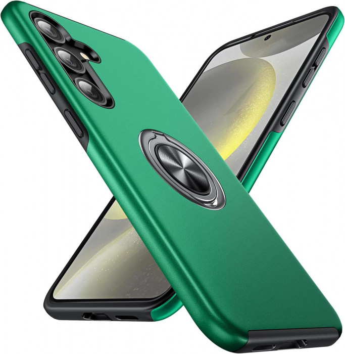 Husă pentru Samsung Galaxy S24 PLUS, inel multifuncțional 360°, Protecție Militară Antișoc, Verde [1]