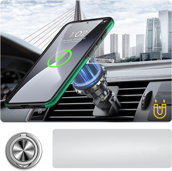 Husă pentru Samsung Galaxy S24 PLUS, inel multifuncțional 360°, Protecție Militară Antișoc, Verde [5]