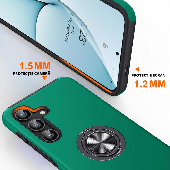 Husă pentru Samsung Galaxy S24 PLUS, inel multifuncțional 360°, Protecție Militară Antișoc, Verde [3]