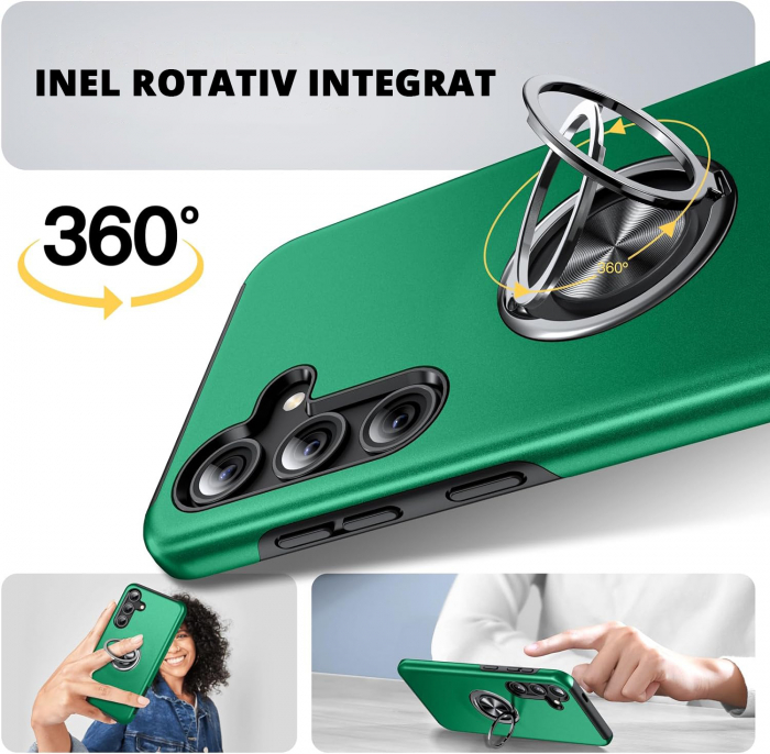 Husă pentru Samsung Galaxy S24 PLUS, inel multifuncțional 360°, Protecție Militară Antișoc, Verde [6]