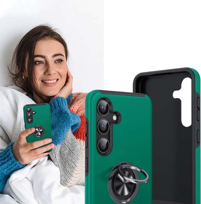 Husă pentru Samsung Galaxy S24 PLUS, inel multifuncțional 360°, Protecție Militară Antișoc, Verde [7]