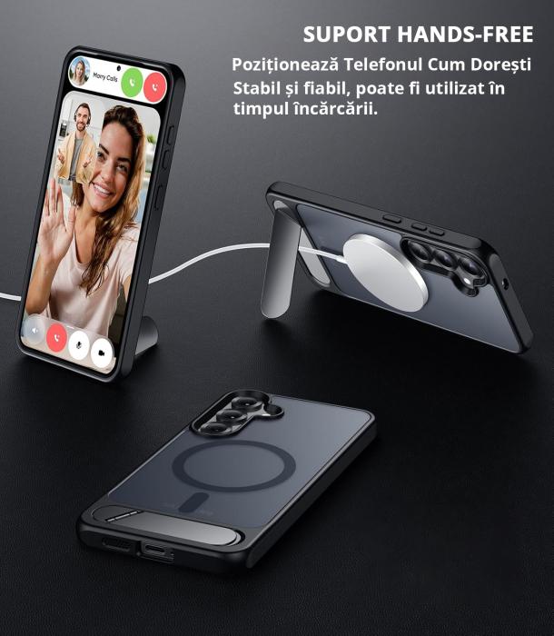 Husă pentru Samsung Galaxy S24 PLUS, MagSafe, Protecție standard Militar, cu Suport Metalic Încorporat, Negru [5]