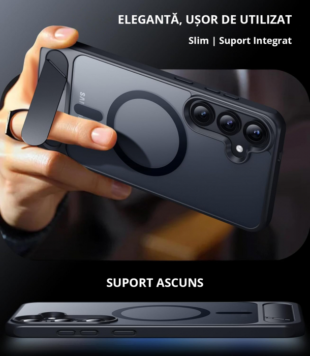 Husă pentru Samsung Galaxy S24 PLUS, MagSafe, Protecție standard Militar, cu Suport Metalic Încorporat, Negru [6]