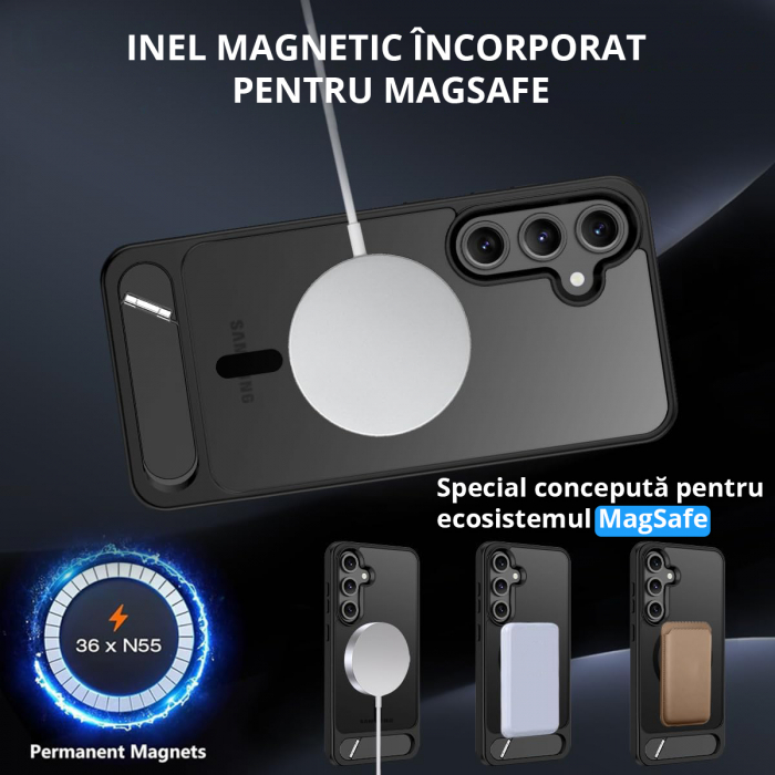Husă pentru Samsung Galaxy S24 PLUS, MagSafe, Protecție standard Militar, cu Suport Metalic Încorporat, Negru [4]