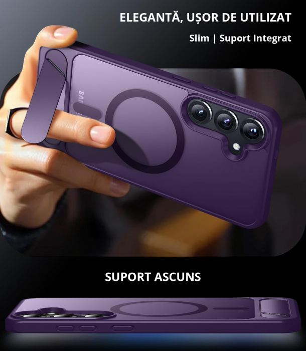 Husă pentru Samsung Galaxy S24 PLUS, MagSafe, Protecție standard Militar, cu Suport Metalic Încorporat, Violet [5]