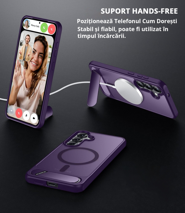 Husă pentru Samsung Galaxy S24 PLUS, MagSafe, Protecție standard Militar, cu Suport Metalic Încorporat, Violet [4]