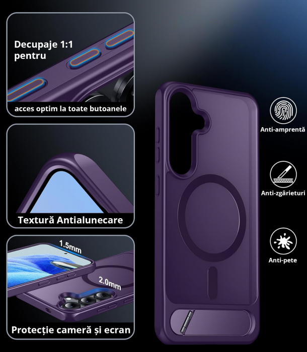 Husă pentru Samsung Galaxy S24 PLUS, MagSafe, Protecție standard Militar, cu Suport Metalic Încorporat, Violet [3]