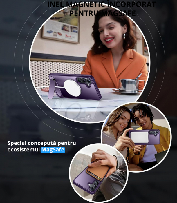 Husă pentru Samsung Galaxy S24 PLUS, MagSafe, Protecție standard Militar, cu Suport Metalic Încorporat, Violet [6]